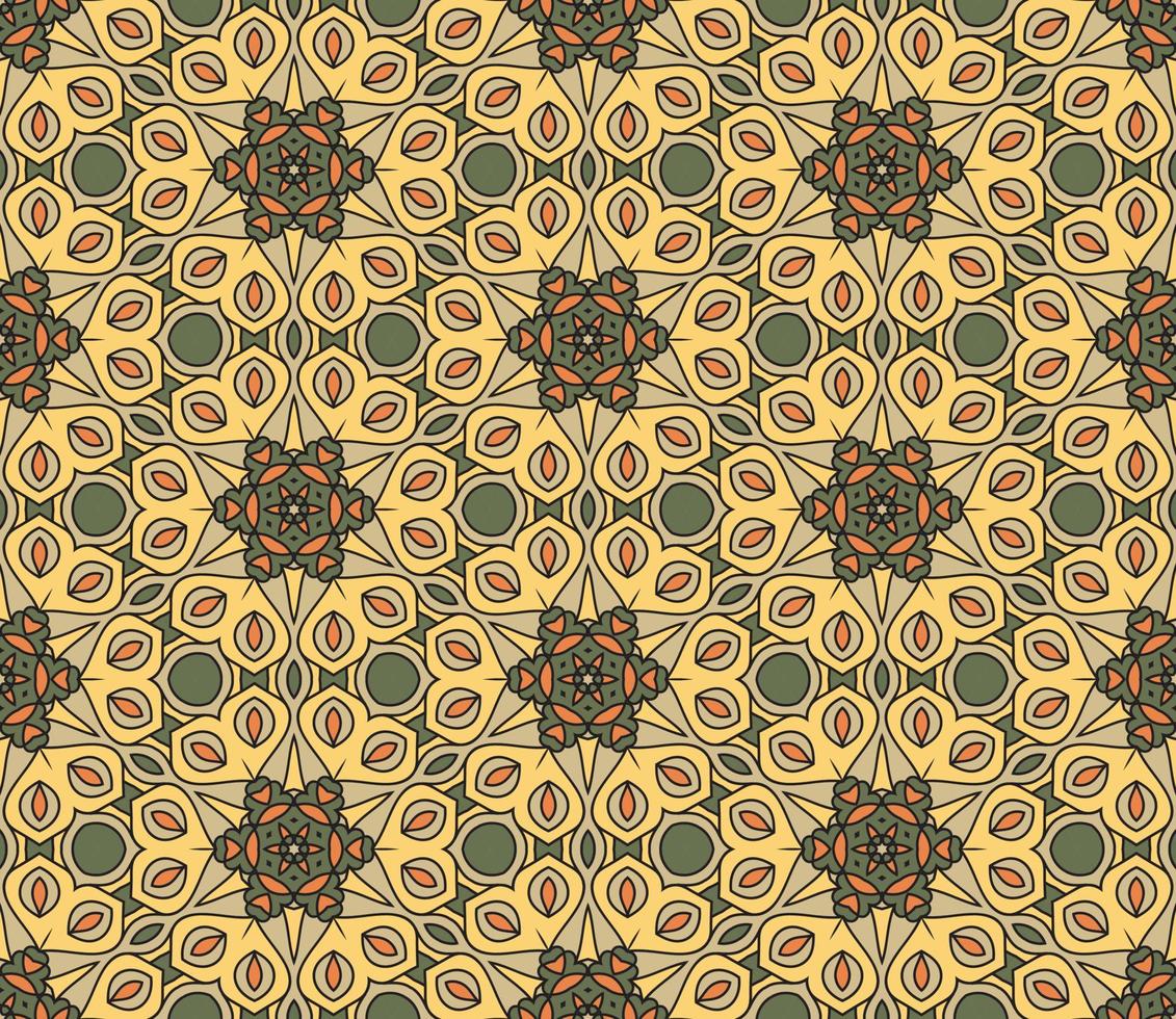 Abstract colorful doodle geometric flower seamless pattern. Floral background. Mosaic, geo tile of thin line ornament. vector