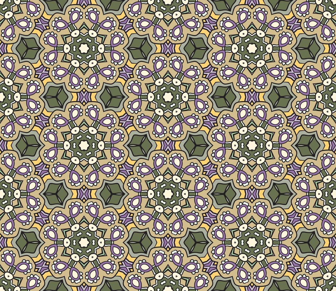 Abstract colorful doodle geometric flower seamless pattern. Floral background. Mosaic, geo tile of thin line ornament. vector