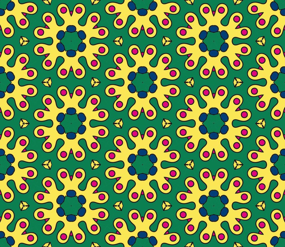 Abstract colorful doodle geometric flower seamless pattern. Floral background. Kaleidoscope mosaic, geo tile of thin line ornament. vector