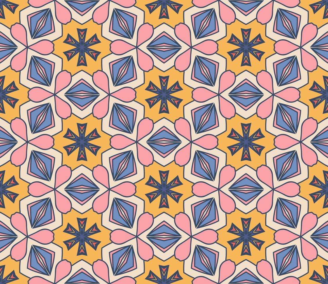 patrón sin costuras de flores geométricas de garabatos coloridos abstractos. fondo floral. mosaico de caleidoscopio, mosaico geo de adorno de línea delgada. vector