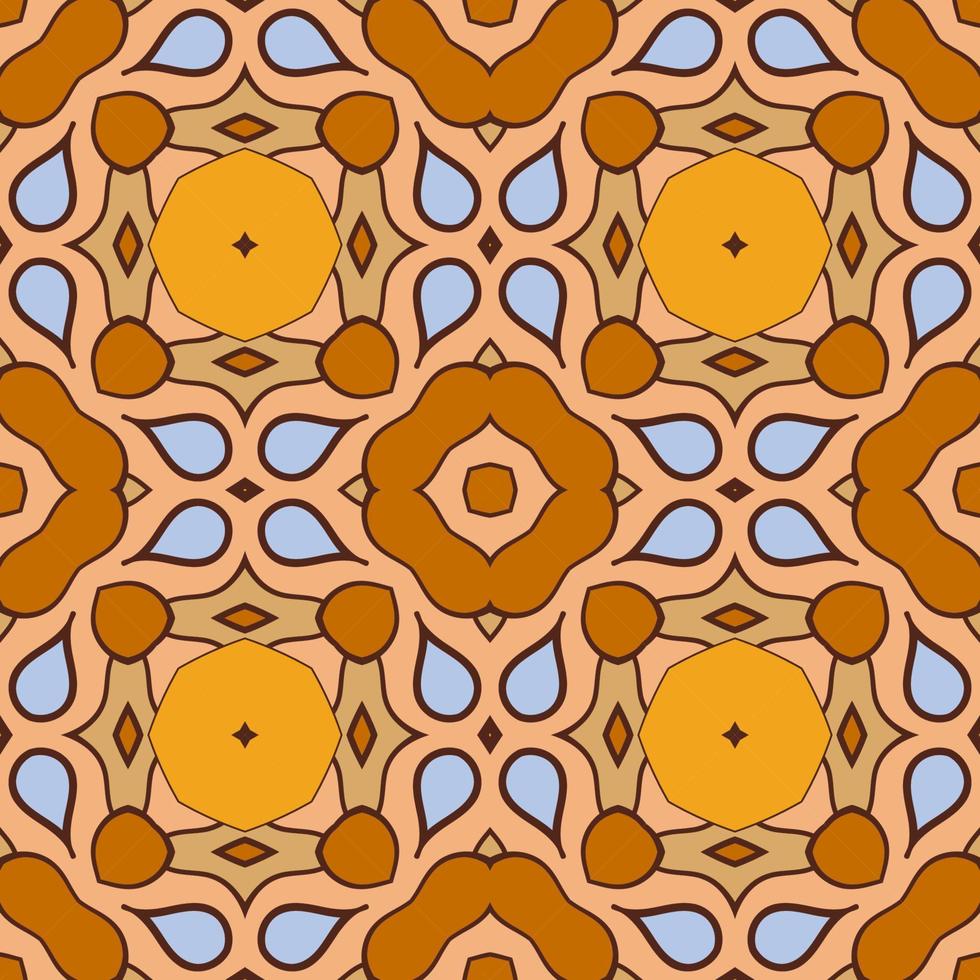 Abstract colorful doodle geometric flower seamless pattern. Floral background. Kaleidoscope mosaic, geo tile of thin line ornament. vector