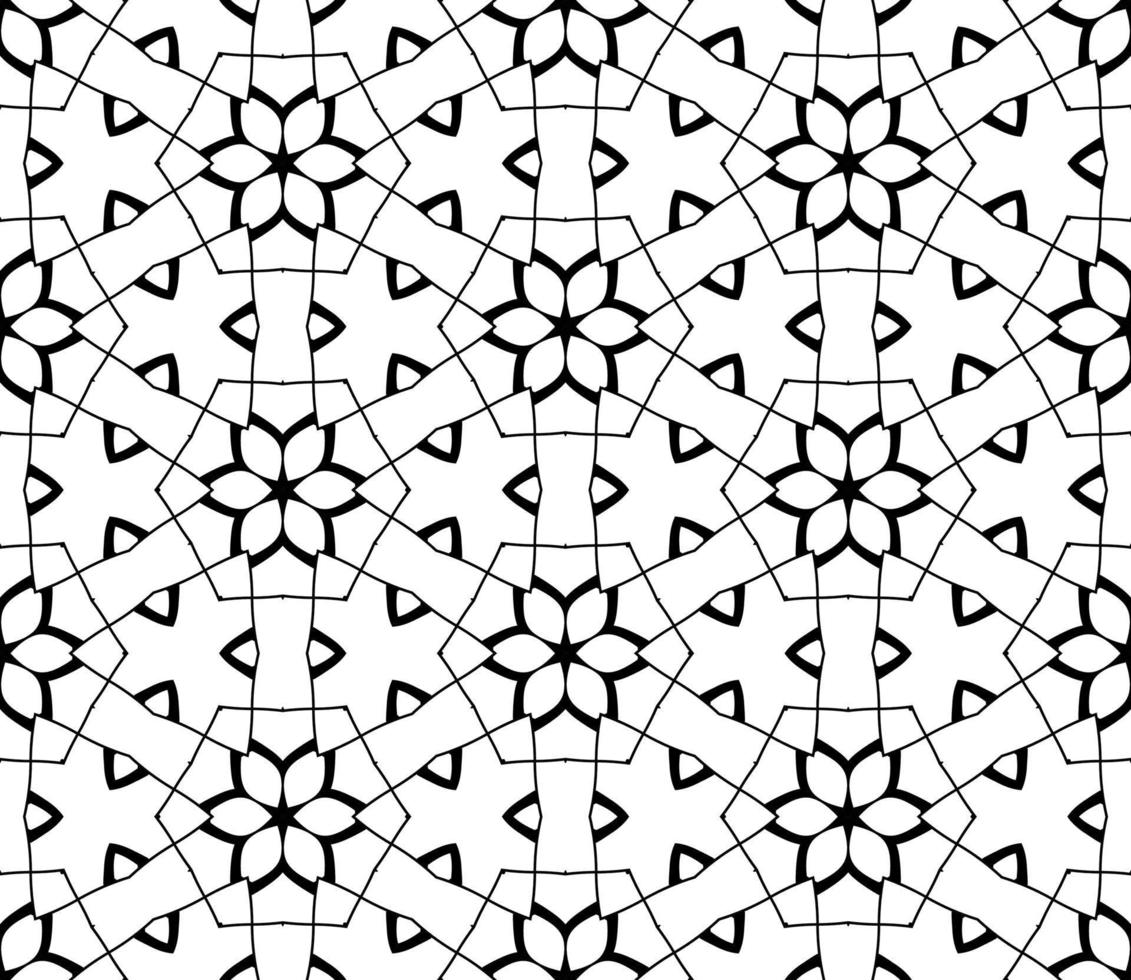 Abstract colorful doodle geometric flower seamless pattern. Floral background. Kaleidoscope mosaic, geo tile of thin line ornament. vector