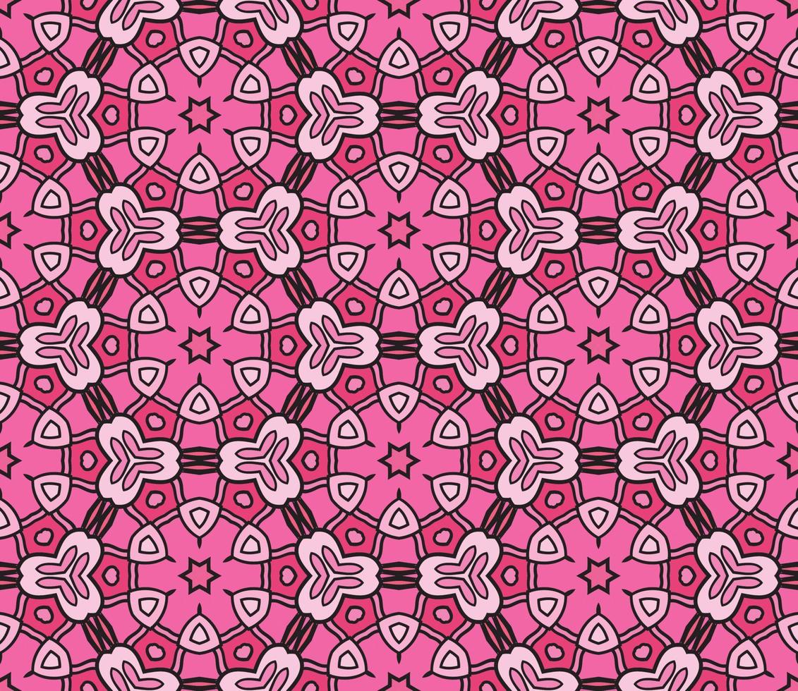 Abstract colorful doodle geometric flower seamless pattern. Floral background. Kaleidoscope mosaic, geo tile of thin line ornament. vector