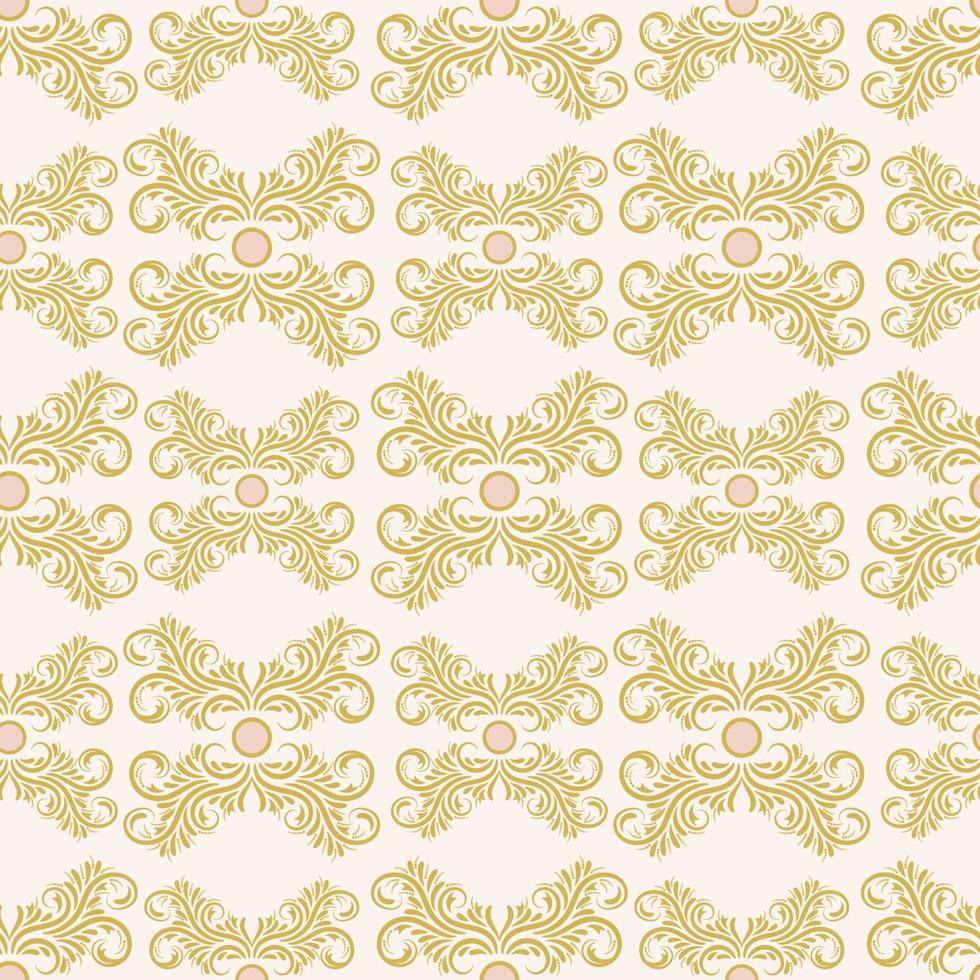 Floral damask ornament on beige background. Bright seamless pattern with flowers, curls, leaves. vector