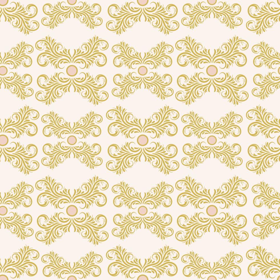 adorno floral de damasco sobre fondo beige. patrón transparente brillante con flores, rizos, hojas. vector