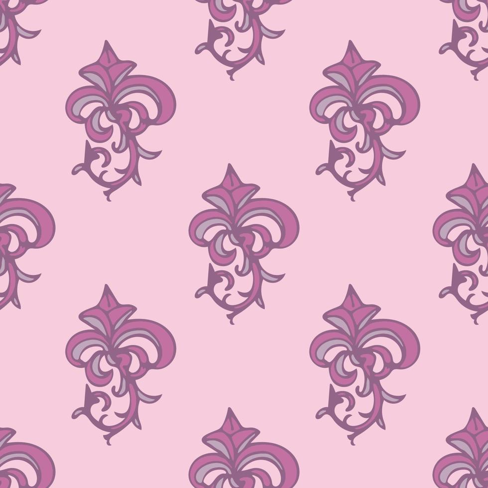 Cute damask, fleur de lis abstract seamless pattern with hand drawn decoration. vector