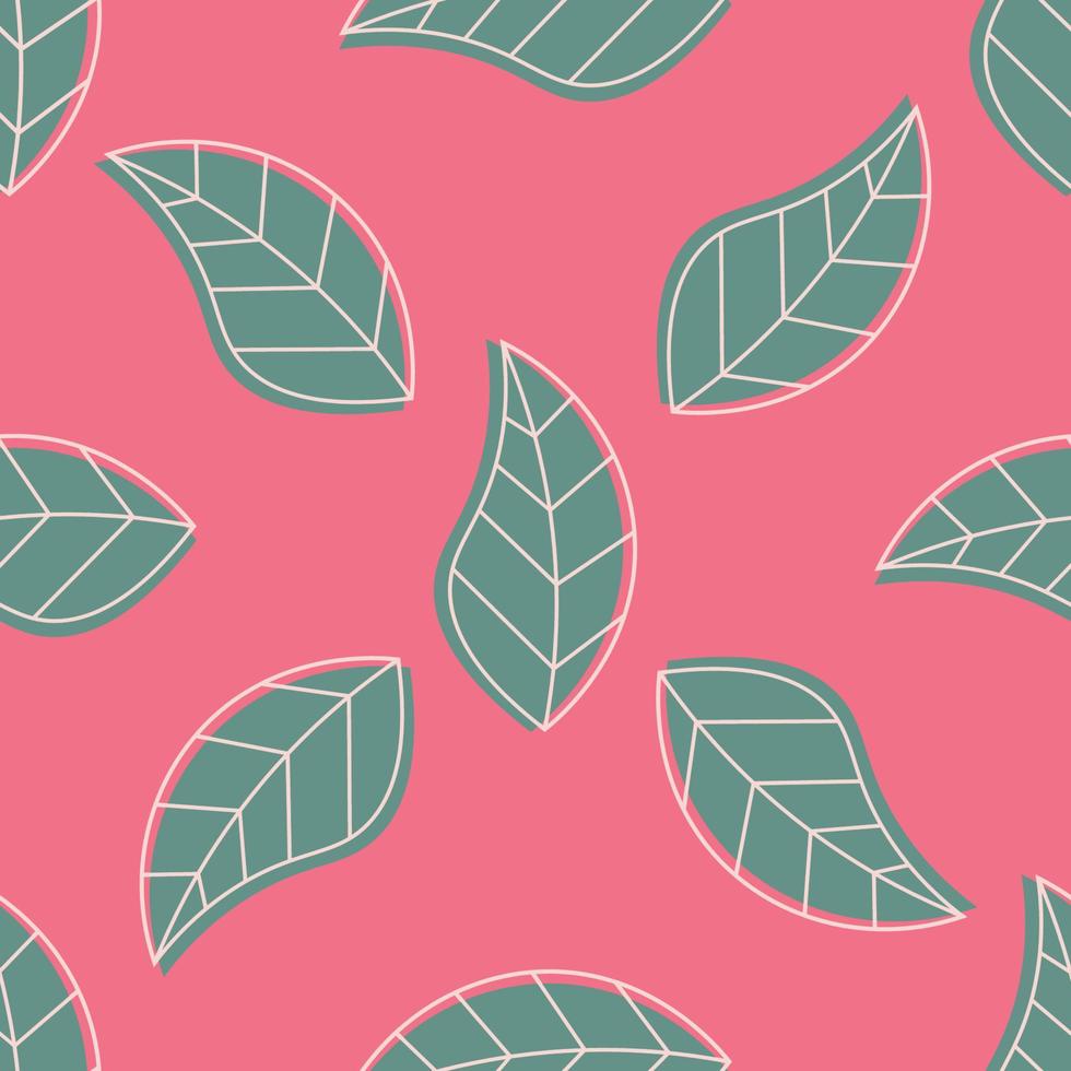Seamless pattern with thin line leaves. Natural ornament background. vector