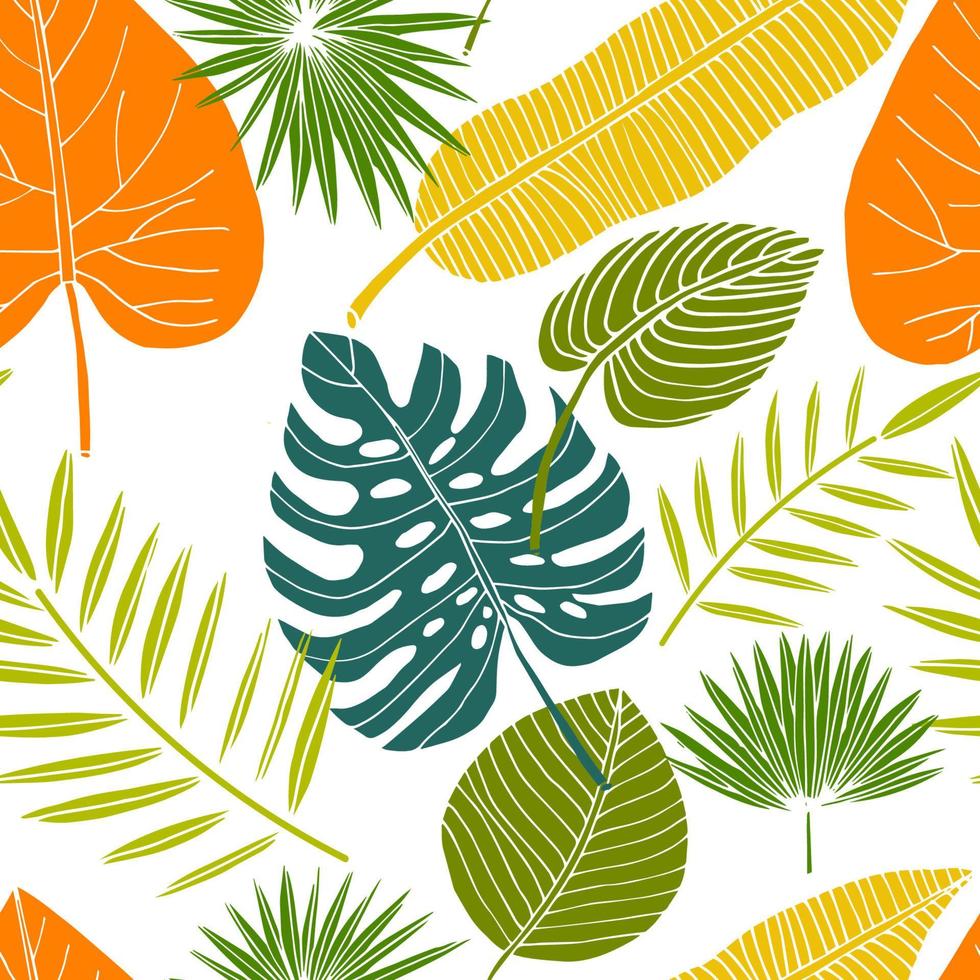 Floral seamless pattern with tropical palm branches and Monstera leaves. vector