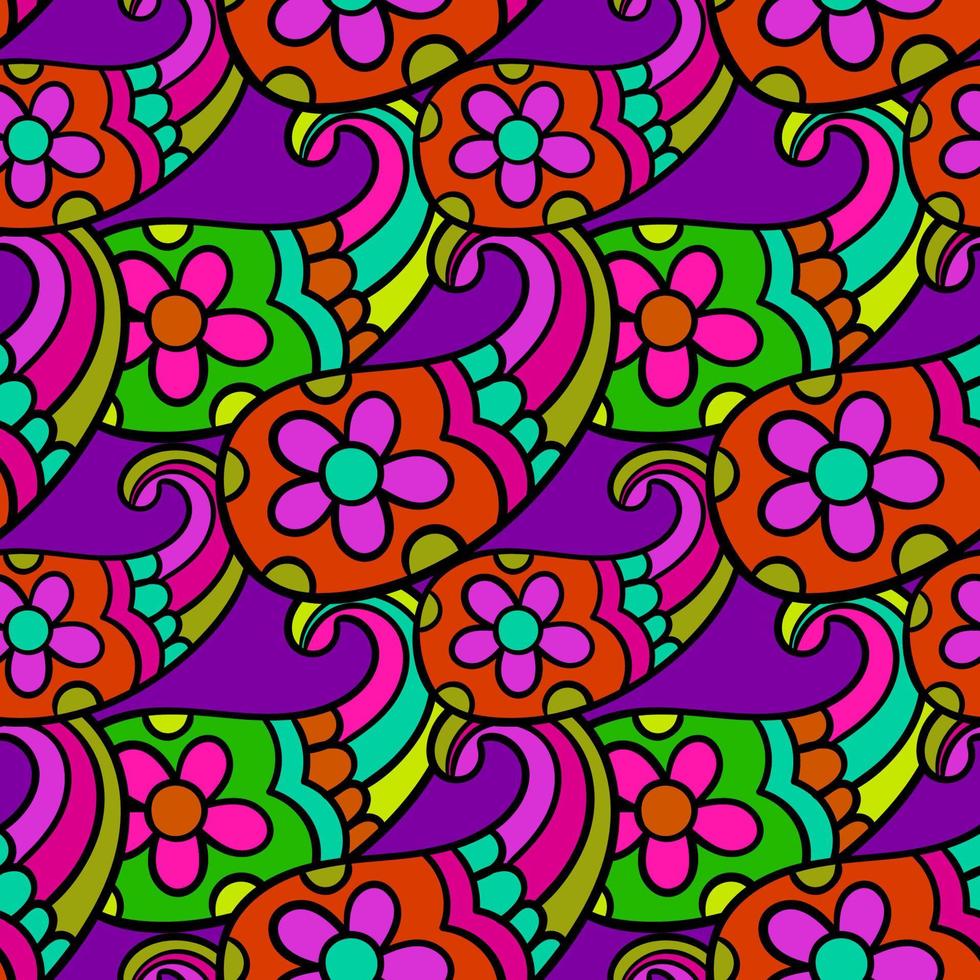 Paisley floral seamless pattern with flower. Bright background. vector