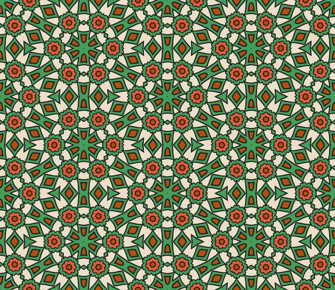 patrón sin costuras de flores geométricas de garabatos coloridos abstractos. fondo floral. mosaico de caleidoscopio, mosaico geo de adorno de línea delgada. vector