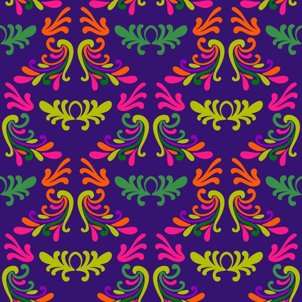 Colorful floral damask seamless pattern with curls, swirls. Curly background. vector