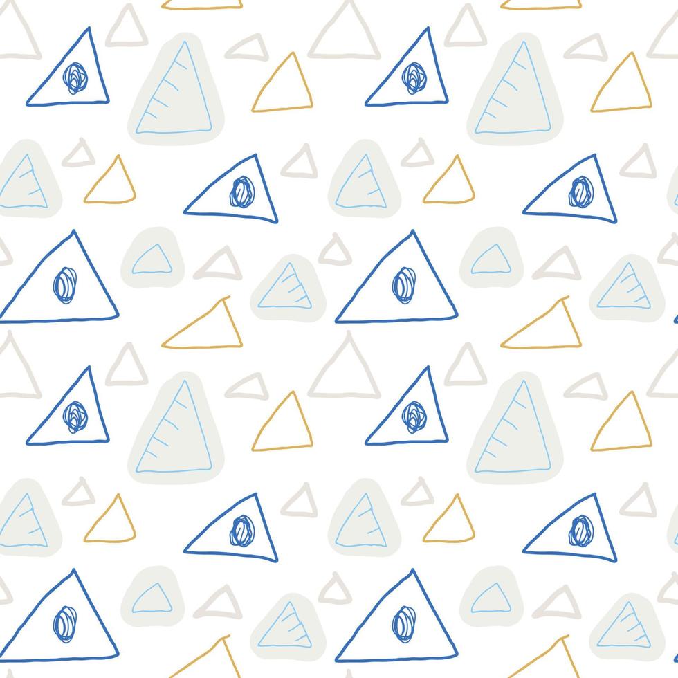 Doodle seamless pattern with triangles on white background. Hand drawn childlike style background. Infinity geometric wrapping paper. vector