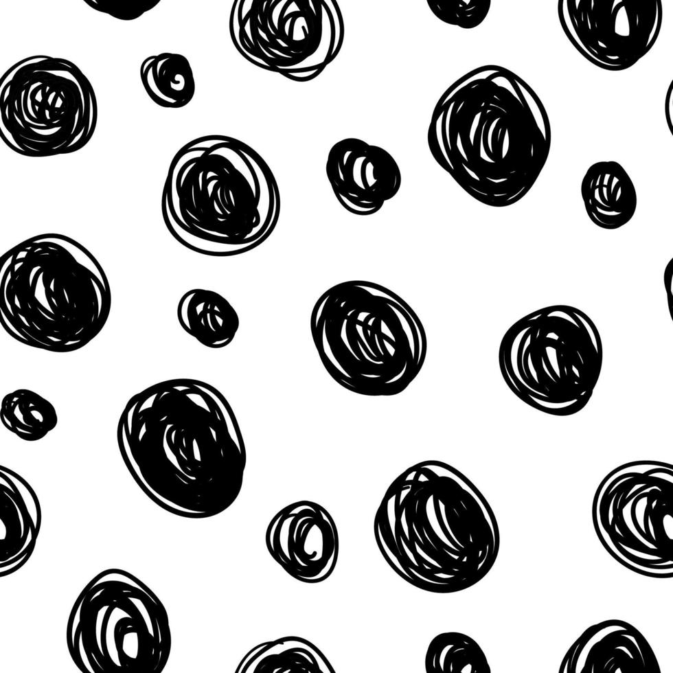 Geometrical background with scribble uneven circles. Abstract round seamless pattern. Messy hand drawn dots pattern on white background. vector