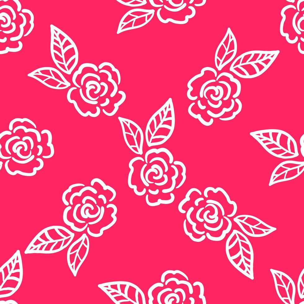 Cute cartoon doodle rose seamless pattern. Floral element background. vector