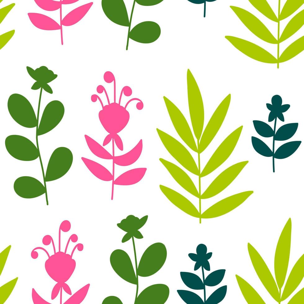 Cute floral seamless pattern with thin line doodle flowers, branches and leaves, floral background. vector