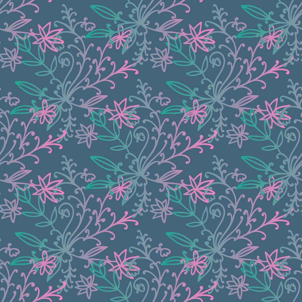 Floral damask seamless pattern with branches and flowers. vector
