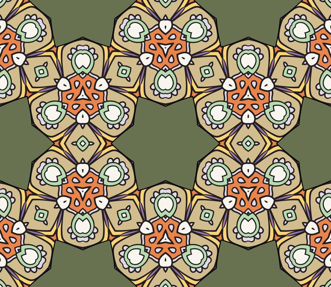 Abstract colorful doodle geometric flower seamless pattern. Floral background. Mosaic, geo tile of thin line ornament. vector