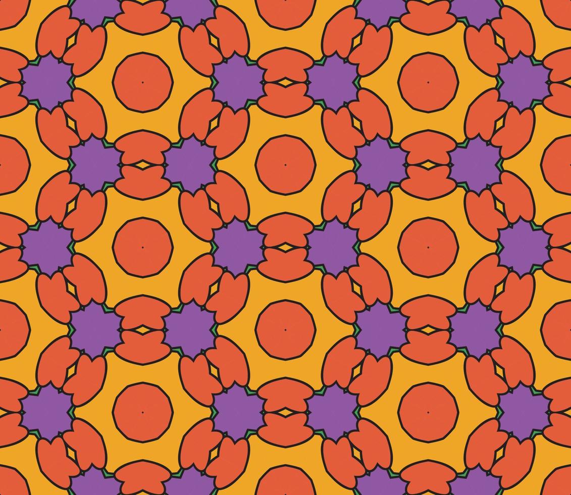 Abstract colorful doodle geometric flower seamless pattern. Floral background. Kaleidoscope mosaic, geo tile of thin line ornament. vector