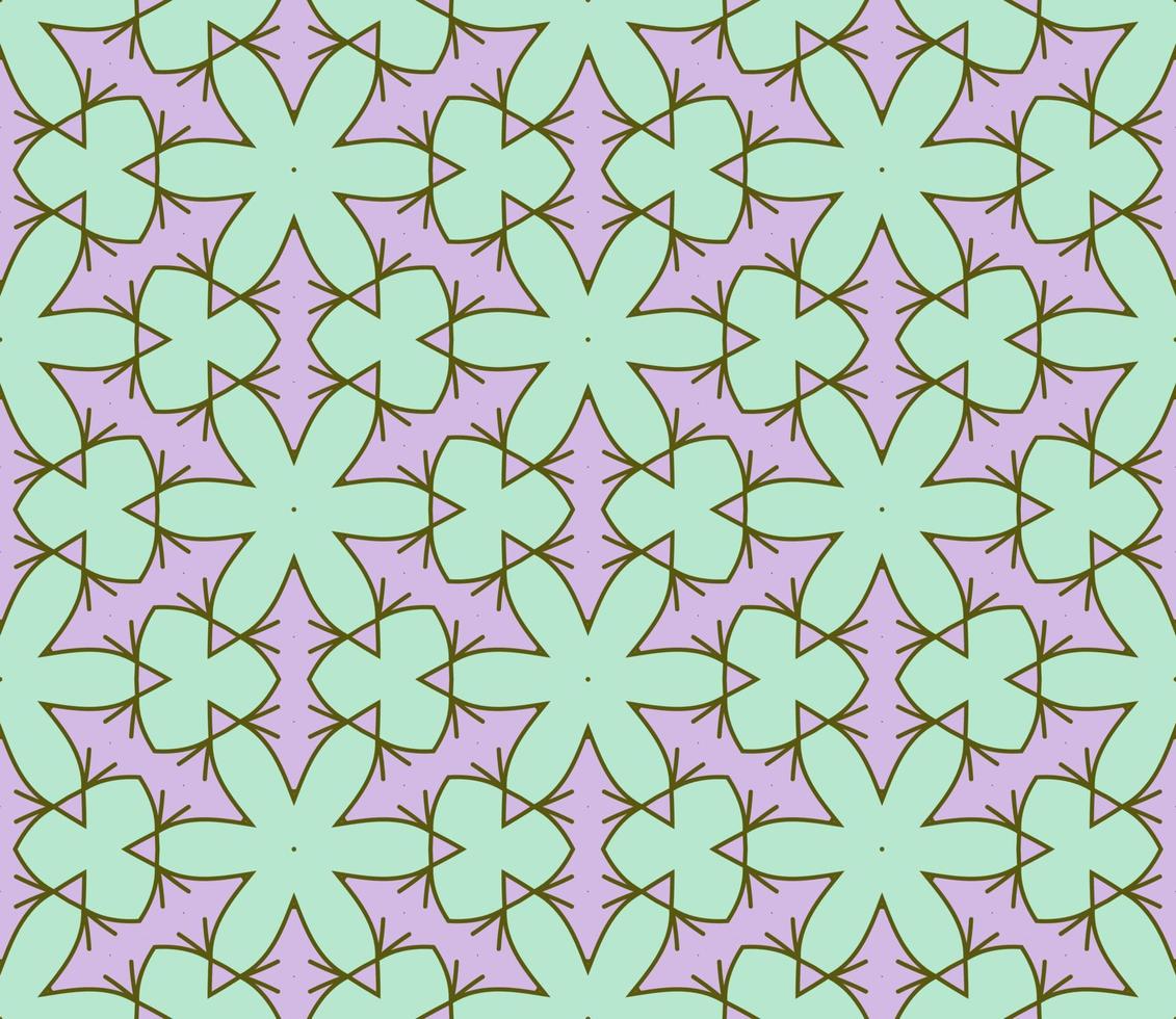 Abstract colorful doodle geometric flower seamless pattern. Floral background. Kaleidoscope mosaic, geo tile of thin line ornament. vector