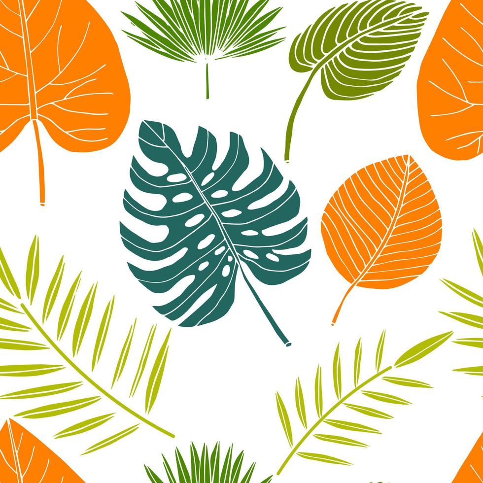 Floral seamless pattern with tropical palm branches and Monstera leaves. vector