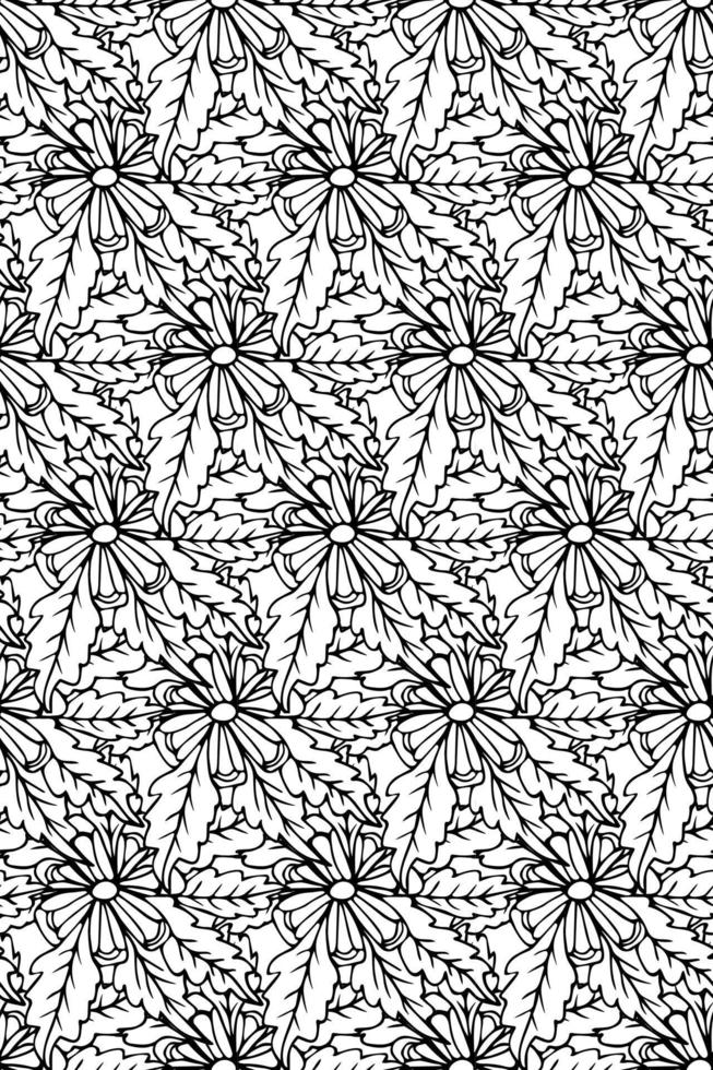 Black and white hand drawn fantasy flower isolated, background. Seamless pattern with tropical doodle floral element. vector