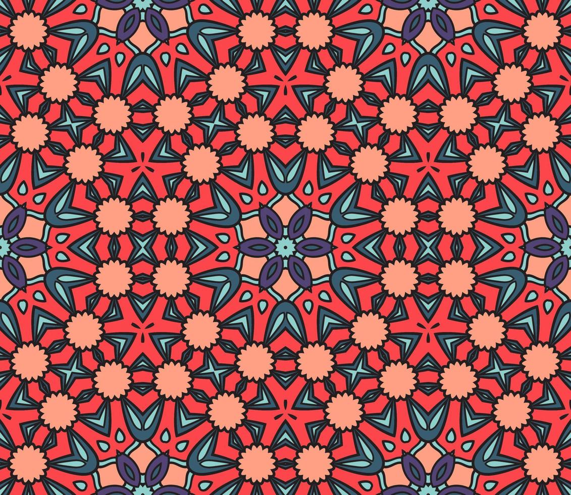 Abstract colorful doodle geometric flower seamless pattern. Floral background. Mosaic, geo tile of thin line ornament. vector