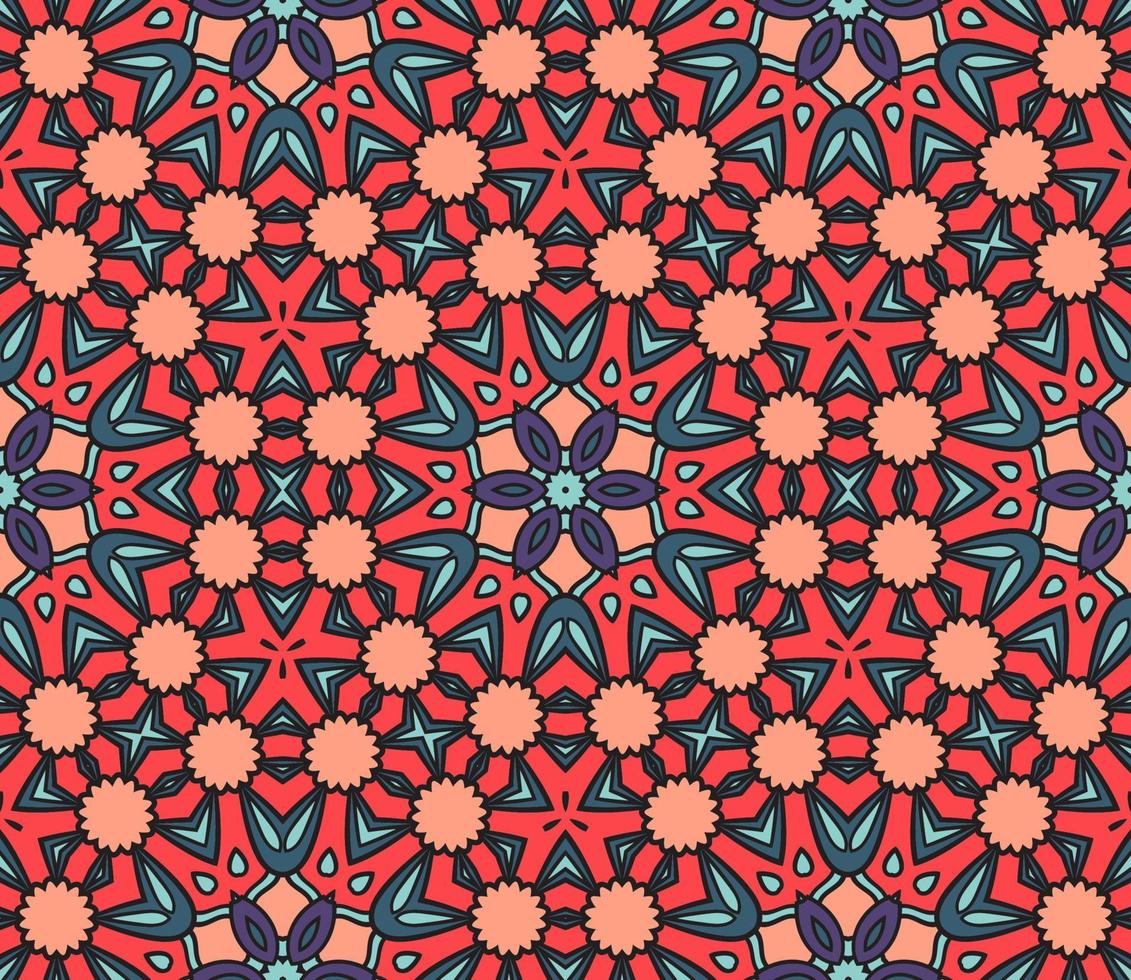 Abstract colorful doodle geometric flower seamless pattern. Floral background. Mosaic, geo tile of thin line ornament. vector