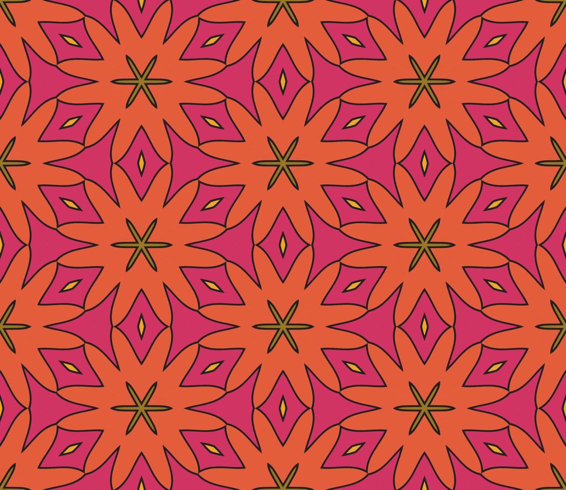 Abstract colorful doodle geometric flower seamless pattern. Floral background. Kaleidoscope mosaic, geo tile of thin line ornament. vector