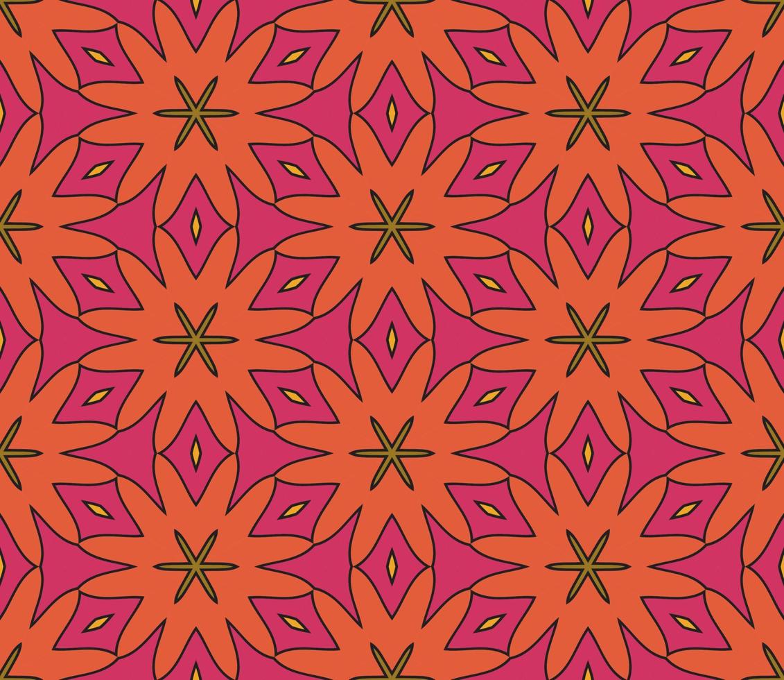 Abstract colorful doodle geometric flower seamless pattern. Floral background. Kaleidoscope mosaic, geo tile of thin line ornament. vector