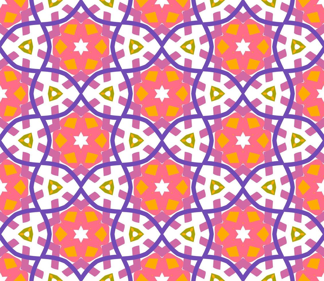 Abstract colorful doodle geometric flower seamless pattern. Floral background. Kaleidoscope mosaic, geo tile of thin line ornament. vector