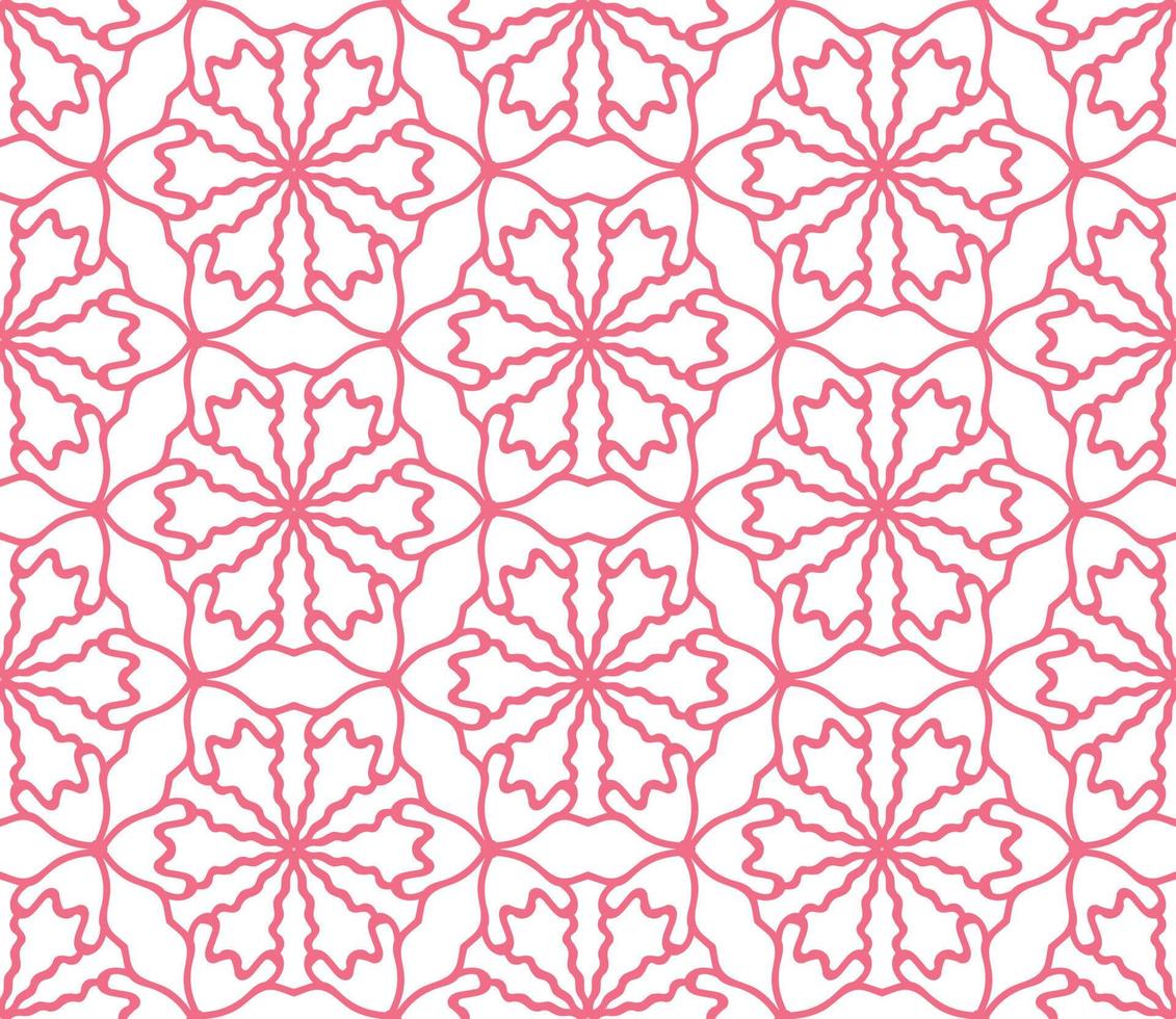 Abstract colorful doodle geometric flower seamless pattern. Floral background. Kaleidoscope mosaic, geo tile of thin line ornament. vector