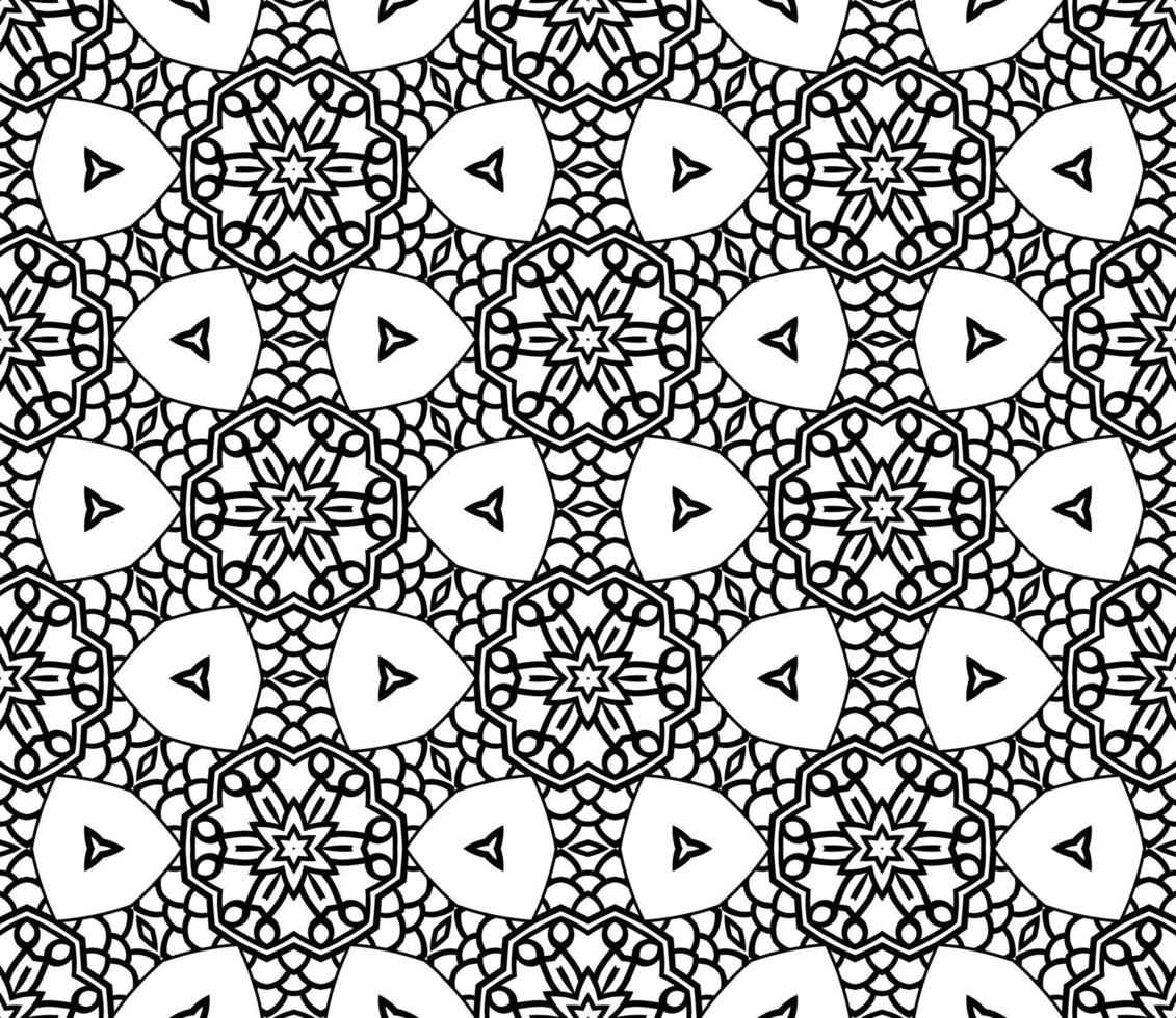 Abstract colorful doodle geometric flower seamless pattern. Floral background. Kaleidoscope mosaic, geo tile of thin line ornament. vector