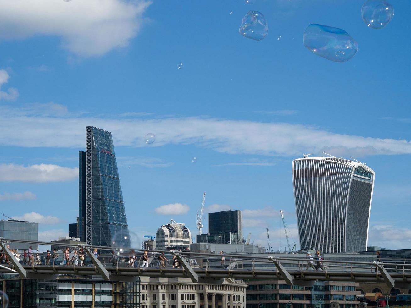 London, Uk, 2016. Bubbles Blowing across the City of London Skyline photo