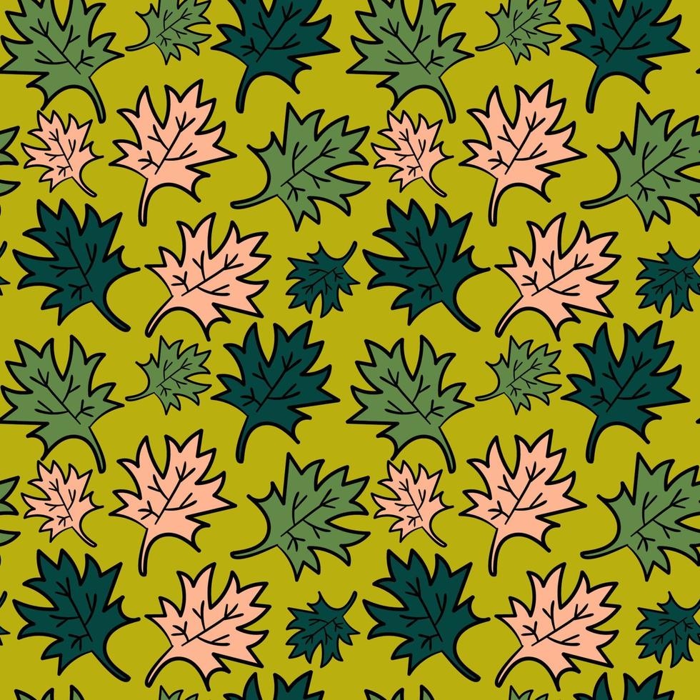 Cute cartoon doodle leaves seamless pattern. Floral background. Fall leaf. vector