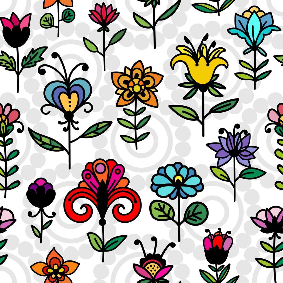 Doodle abstract colorful floral seamless pattern. Hand drawn flower background. vector