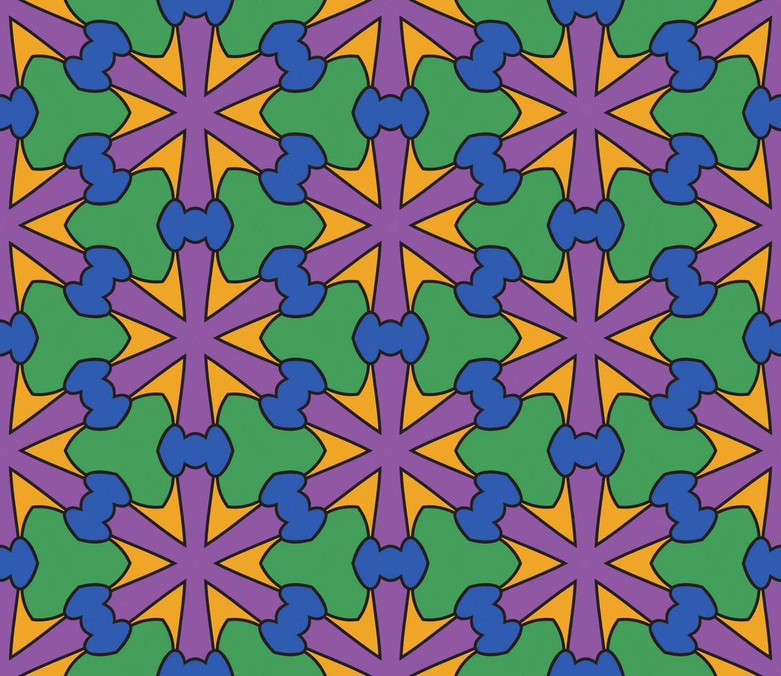 Abstract colorful doodle geometric flower seamless pattern. Floral background. Kaleidoscope mosaic, geo tile of thin line ornament. vector