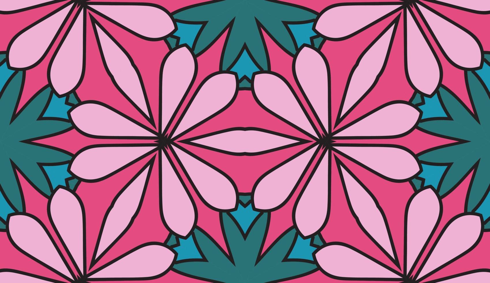 Abstract colorful doodle geometric flower seamless pattern. Floral background. Kaleidoscope mosaic, geo tile of thin line ornament. vector