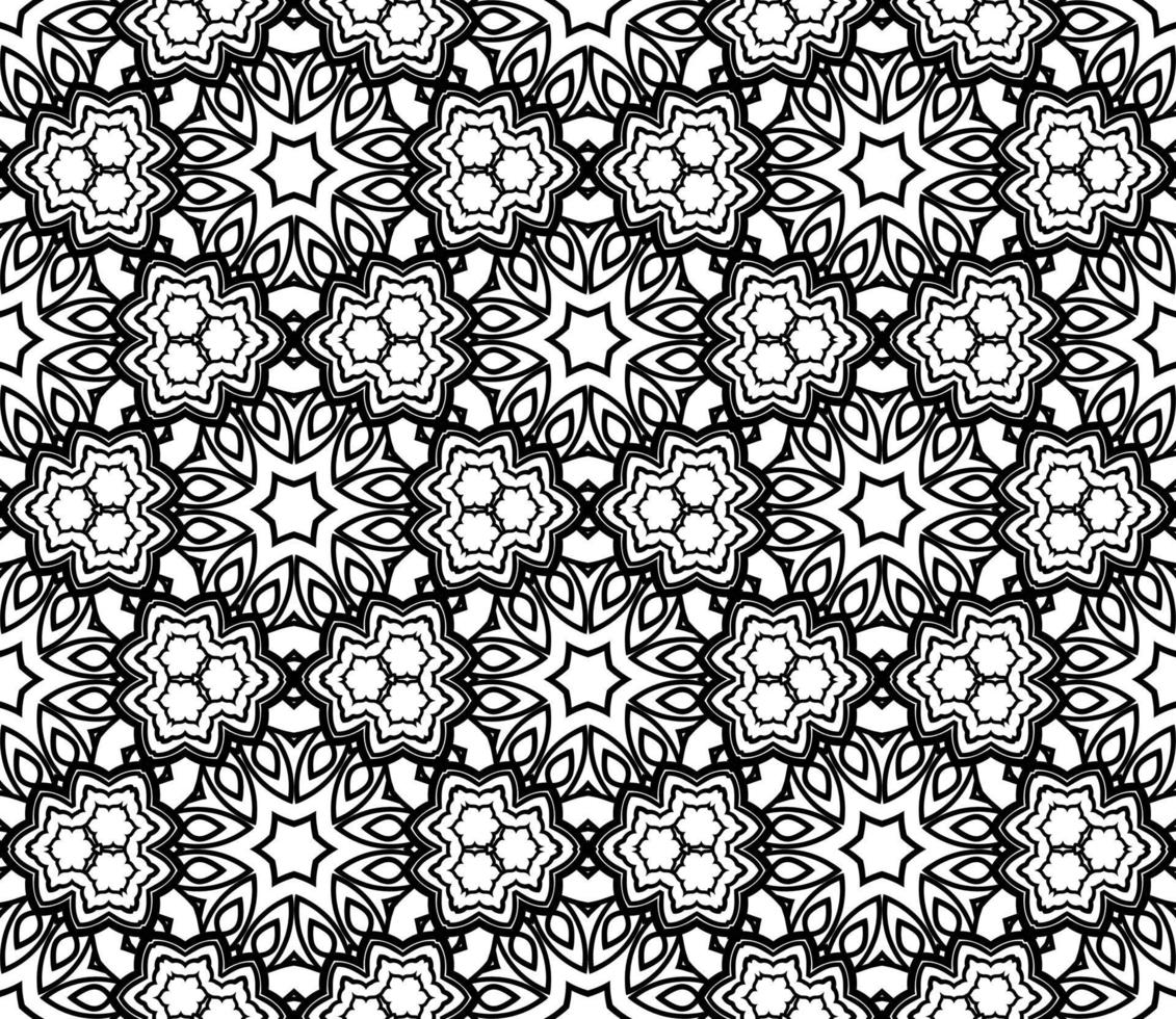 Abstract colorful doodle geometric flower seamless pattern. Floral background. Kaleidoscope mosaic, geo tile of thin line ornament. vector