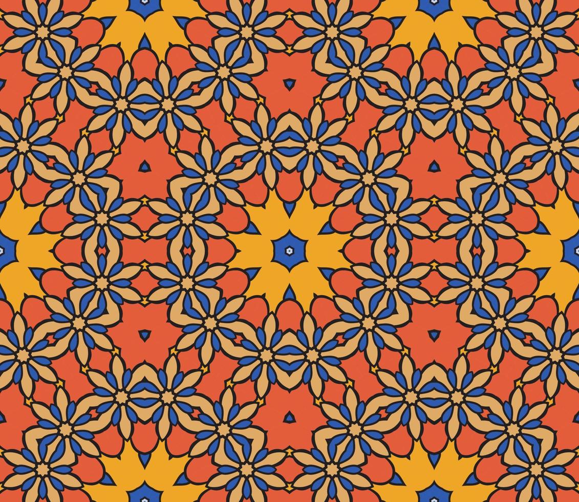 patrón sin costuras de flores geométricas de garabatos coloridos abstractos. fondo floral. mosaico de caleidoscopio, mosaico geo de adorno de línea delgada. vector