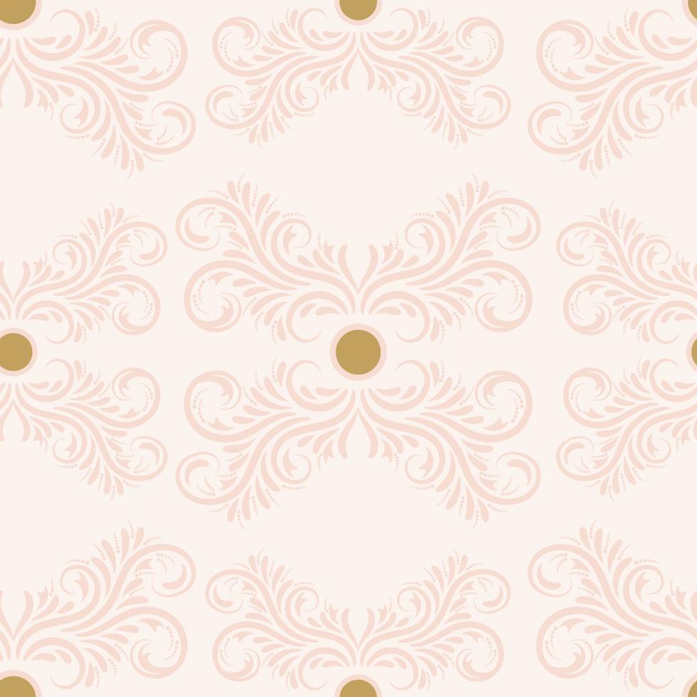 Floral damask ornament on beige background. Bright seamless pattern with flowers, curls, leaves. vector