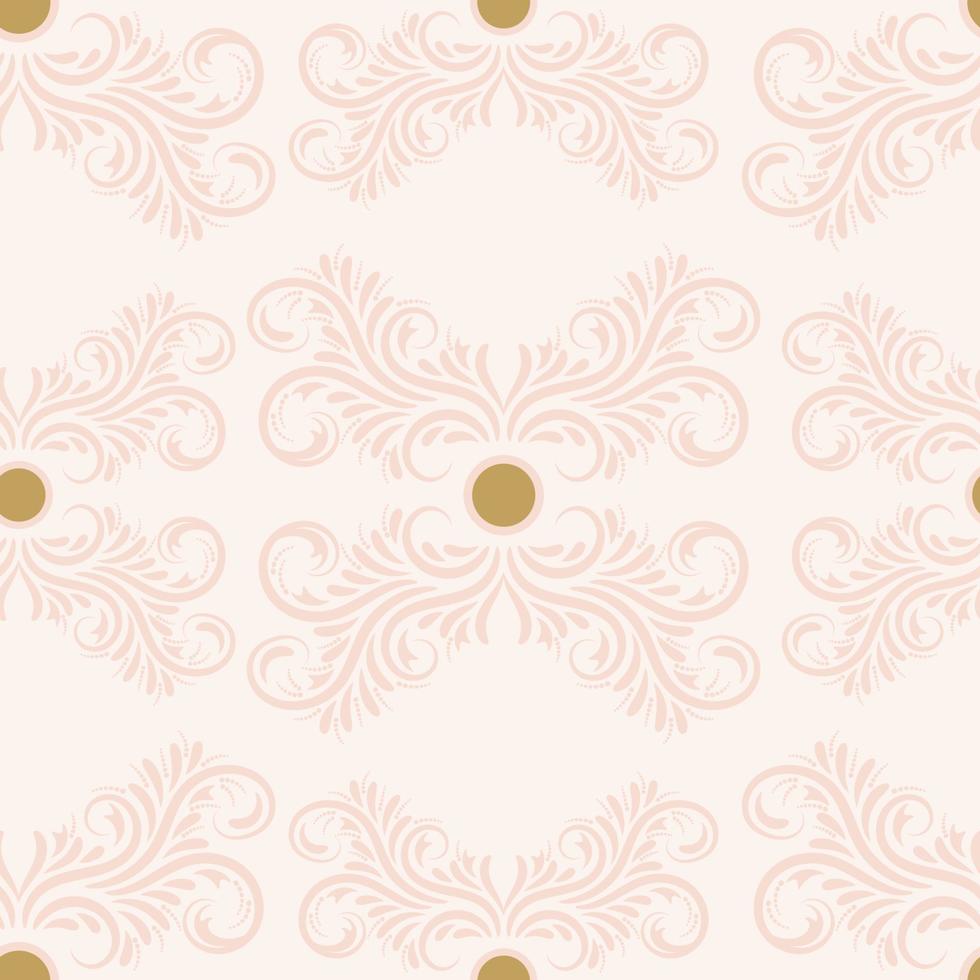 adorno floral de damasco sobre fondo beige. patrón transparente brillante con flores, rizos, hojas. vector