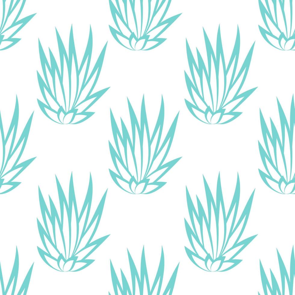 Linear succulent bush seamless pattern on white background. vector