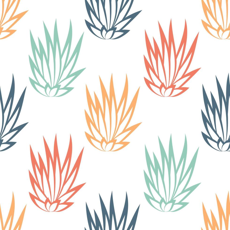 Linear succulent bush seamless pattern on white background. vector