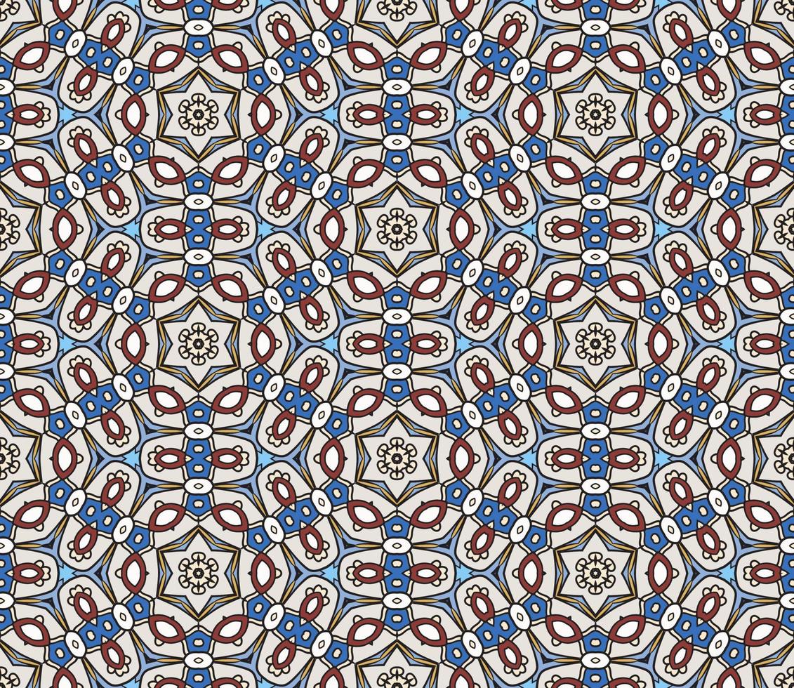 patrón sin costuras de flores geométricas de garabatos coloridos abstractos. fondo floral. mosaico, mosaico geo de adorno de línea delgada. vector