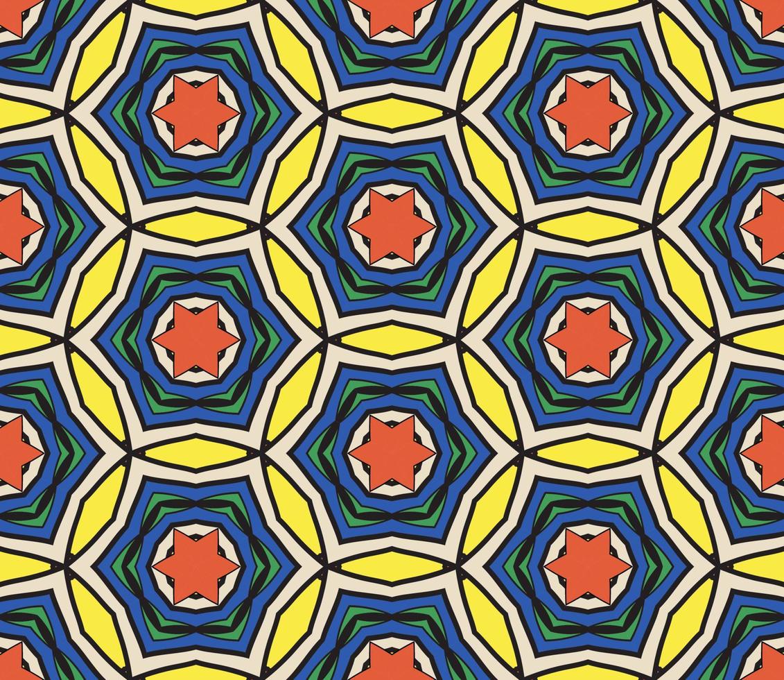 Abstract colorful doodle geometric flower seamless pattern. Floral background. Kaleidoscope mosaic, geo tile of thin line ornament. vector