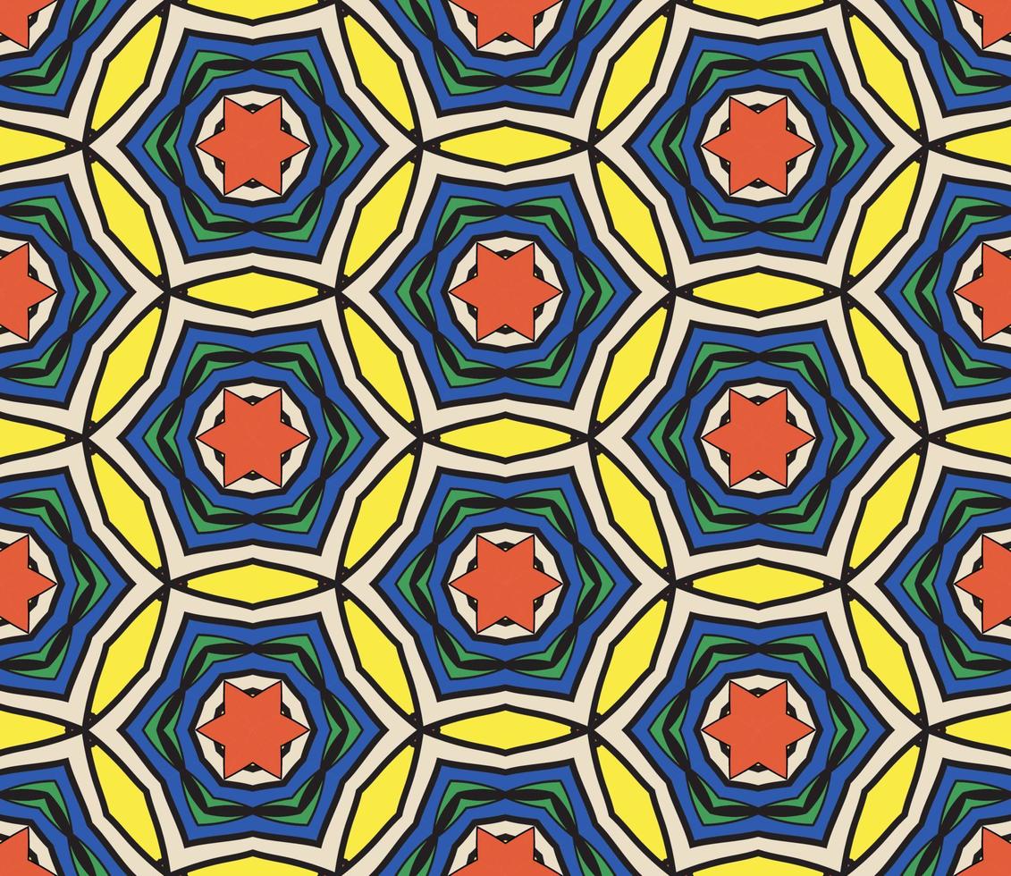 patrón sin costuras de flores geométricas de garabatos coloridos abstractos. fondo floral. mosaico de caleidoscopio, mosaico geo de adorno de línea delgada. vector