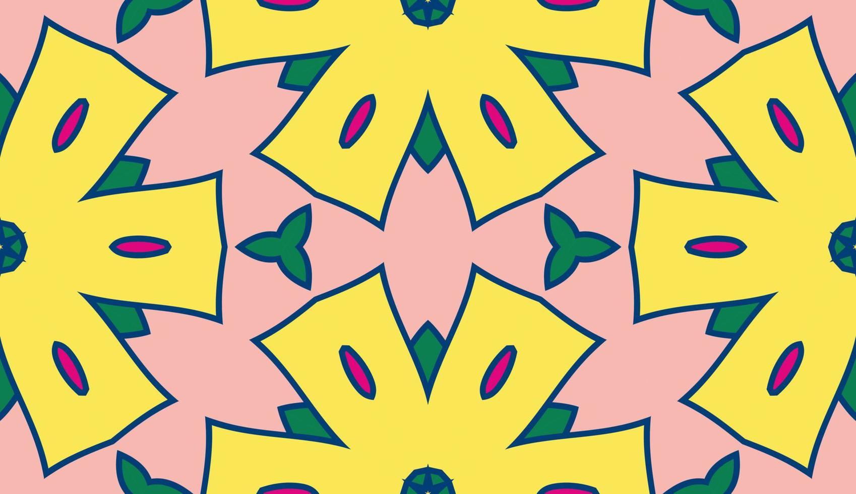 Abstract colorful doodle geometric flower seamless pattern. Floral background. Kaleidoscope mosaic, geo tile of thin line ornament. vector