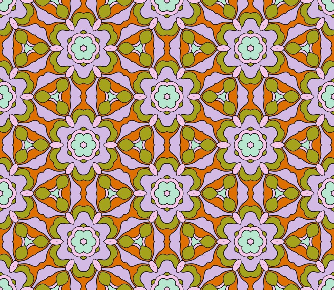 patrón sin costuras de flores geométricas de garabatos coloridos abstractos. fondo floral. mosaico de caleidoscopio, mosaico geo de adorno de línea delgada. vector