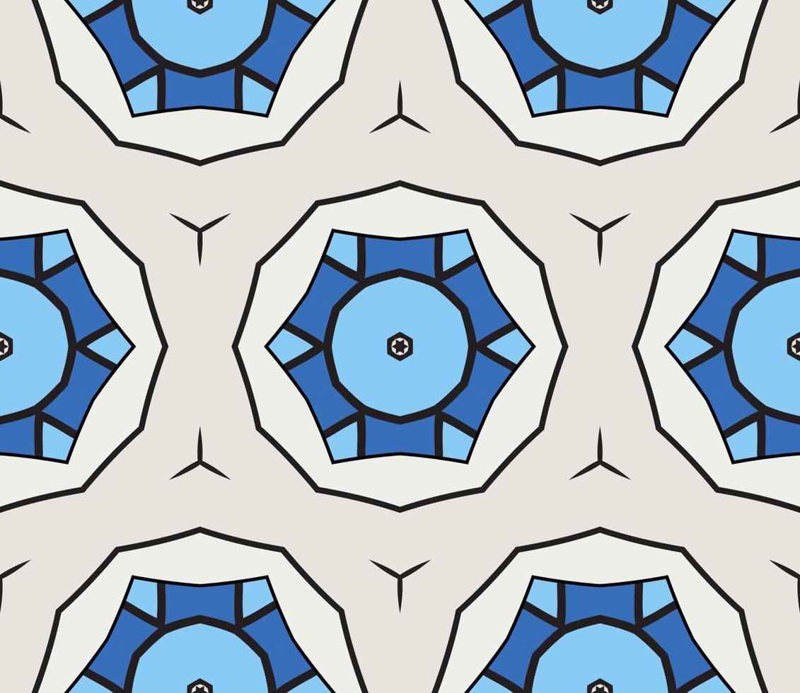 Abstract colorful doodle geometric flower seamless pattern. Floral background. Kaleidoscope mosaic, geo tile of thin line ornament. vector