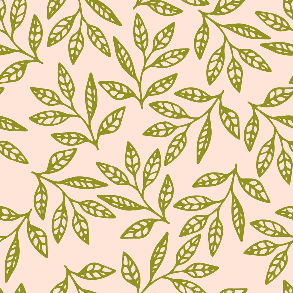 Cute colorful floral seamless pattern with branches and leaves. Doodle forest background. vector